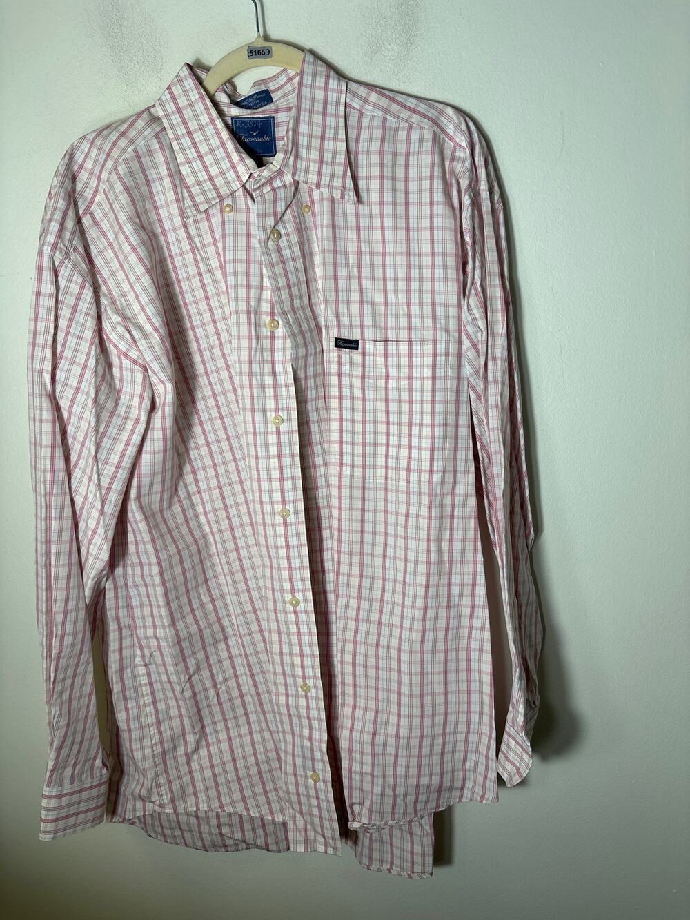 Mens Faconnable Pink and Yellow Plaid Dress Shirt Sz XL